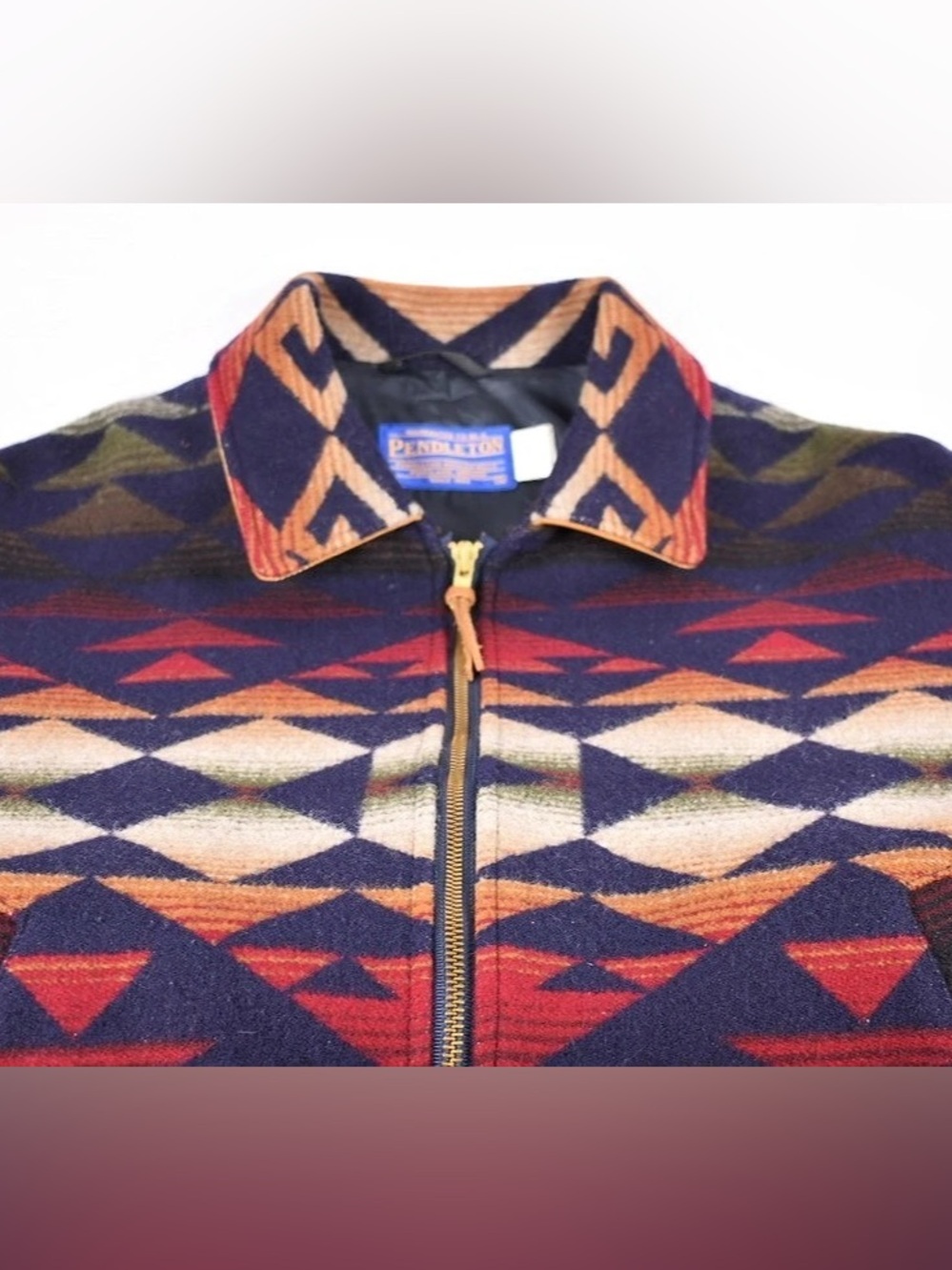 Pendleton Made in USA Southwestern Wool Leather Sleeve Bomber Jacket S - Picture 3 of 8